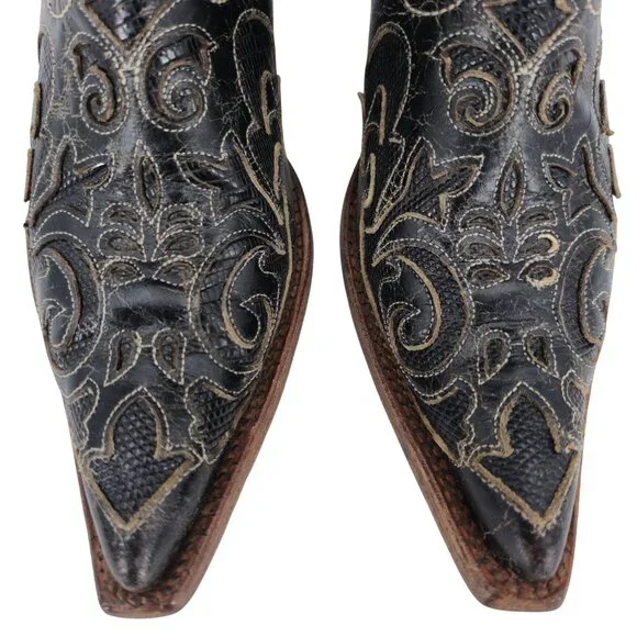 Corral Vintage Womens Size 6.5M Black Leather Cowboy Cowgirl Western Boots C2108